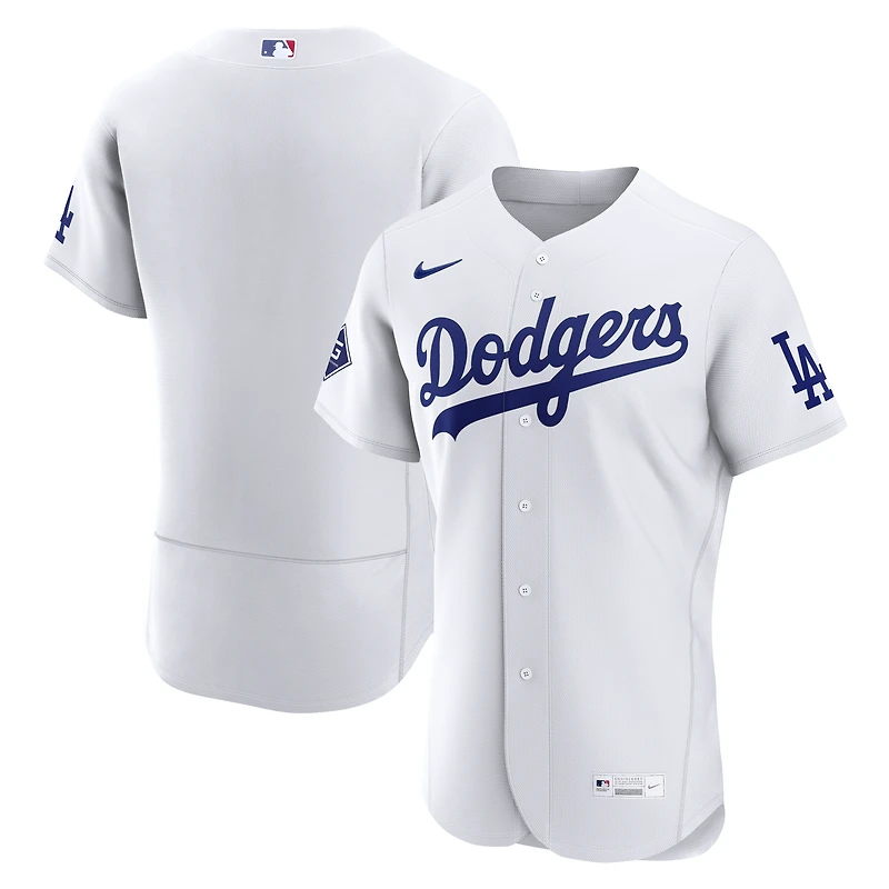Maillot authentique Nike blanc pour homme des Dodgers de Los Angeles, domicile, avec écusson du sponsor.