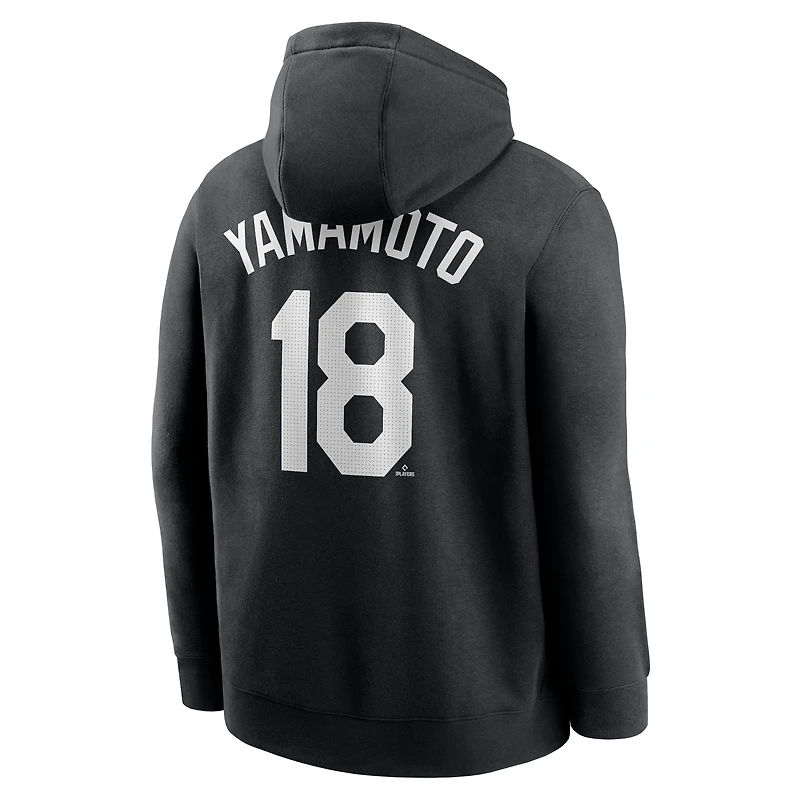 Men's Nike Yoshinobu Yamamoto Black Los Angeles Dodgers Player Name & Number Club Fleece Pullover Hoodie