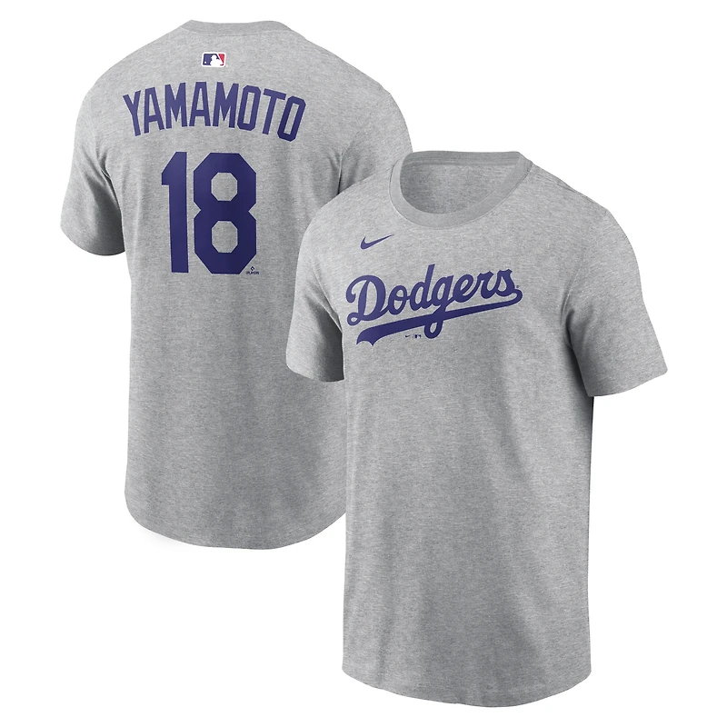 Men's Nike Yoshinobu Yamamoto Heather Gray Los Angeles Dodgers Name & Number T-Shirt