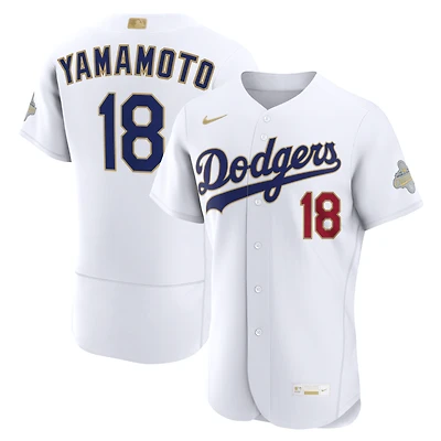 Maillot authentique Nike Yoshinobu Yamamoto blanc Los Angeles Dodgers Collection Or 2026 pour homme