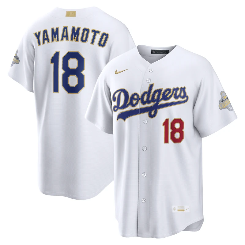 Maillot de stade Nike Yoshinobu Yamamoto blanc Los Angeles Dodgers Collection Or 2026 pour homme