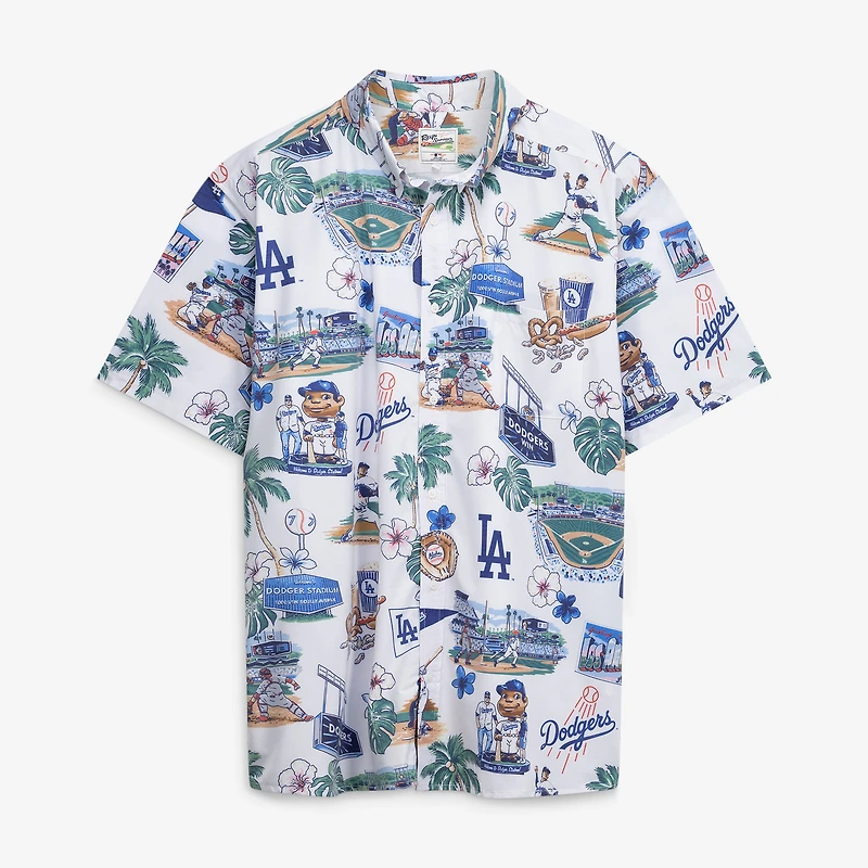 Men's Reyn Spooner White Los Angeles Dodgers Big & Tall Scenic Performance Tri-Blend Aloha Button-Down Shirt
