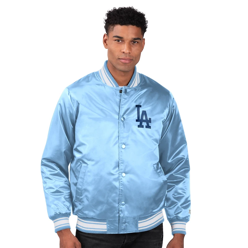 Veste universitaire en satin bleu clair Starter pour homme des Dodgers de Los Angeles, avec boutons-pression sur toute la longueur