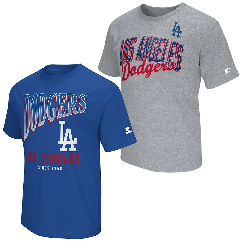 Lot de deux t-shirts pour homme Starter Royal/Gris chiné Los Angeles Dodgers