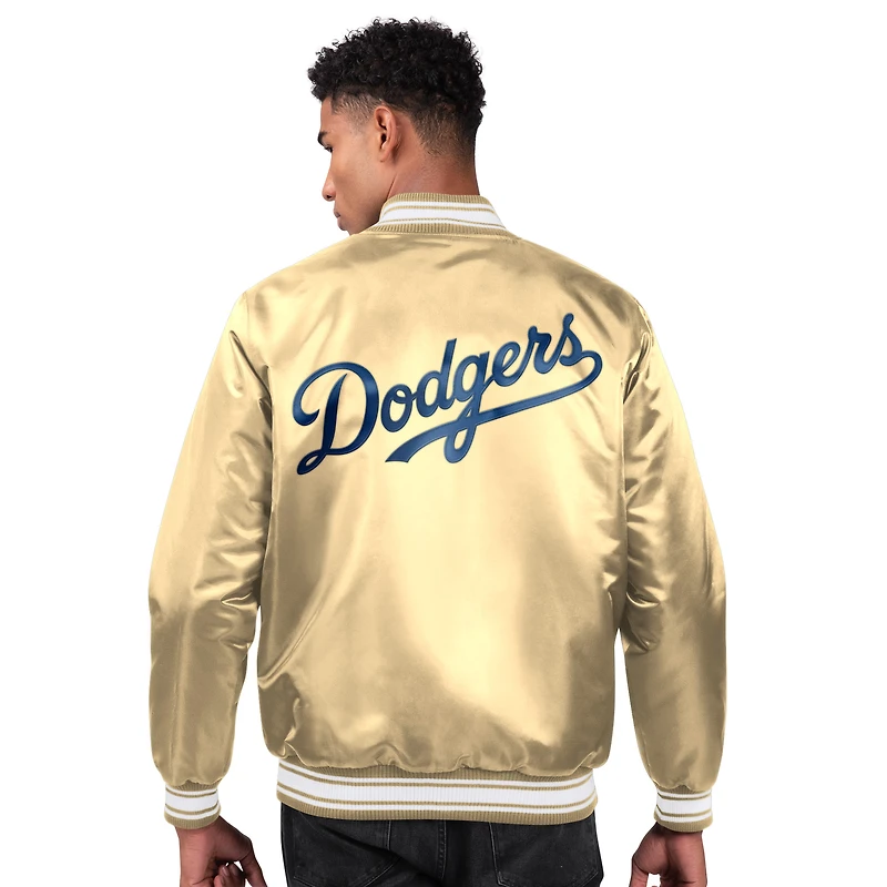 Men's Starter Tan Los Angeles Dodgers Locker Room Satin Full-Snap Varsity Jacket
