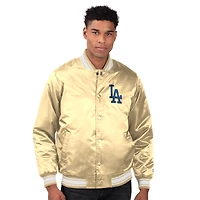 Veste universitaire en satin à boutons-pression pour homme Starter Tan des Dodgers de Los Angeles