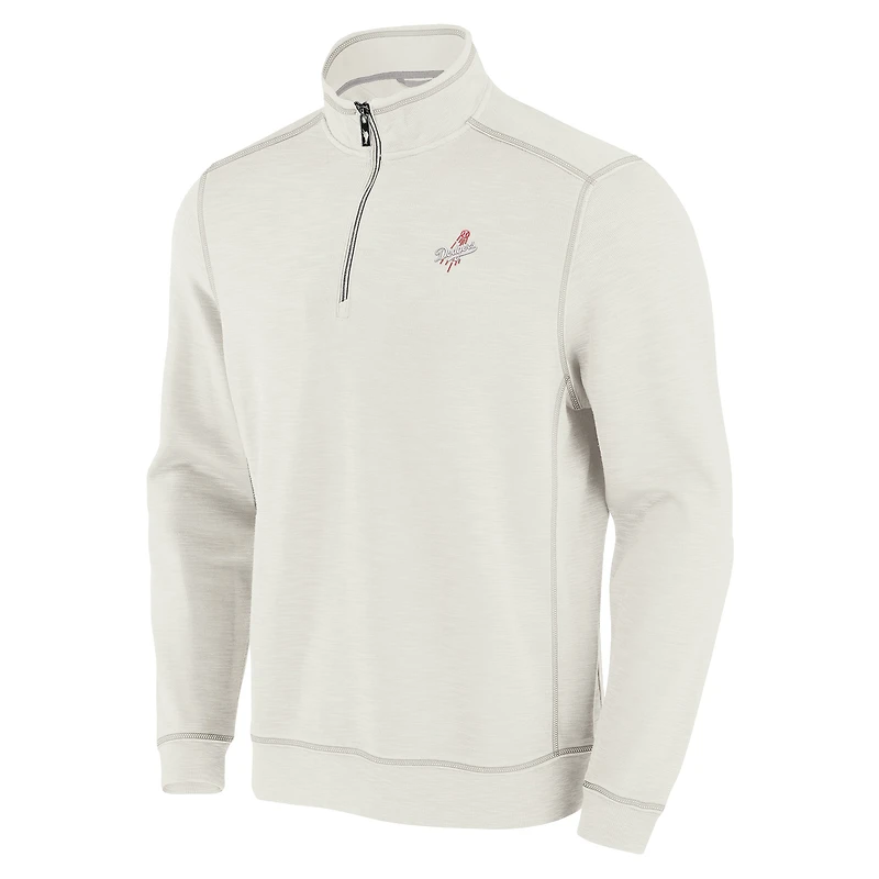 Men's Tommy Bahama Cream Los Angeles Dodgers Sport Tobago Bay Tri-Blend Half-Zip Sweatshirt