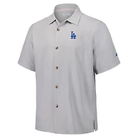 Chemise boutonnée en soie Tommy Bahama grise pour homme, motif Hit and Run des Los Angeles Dodgers
