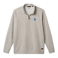 Pull TravisMathew pour homme, gris chiné, Los Angeles Dodgers Cloud Home Game, col zippé, mélange de trois matières.