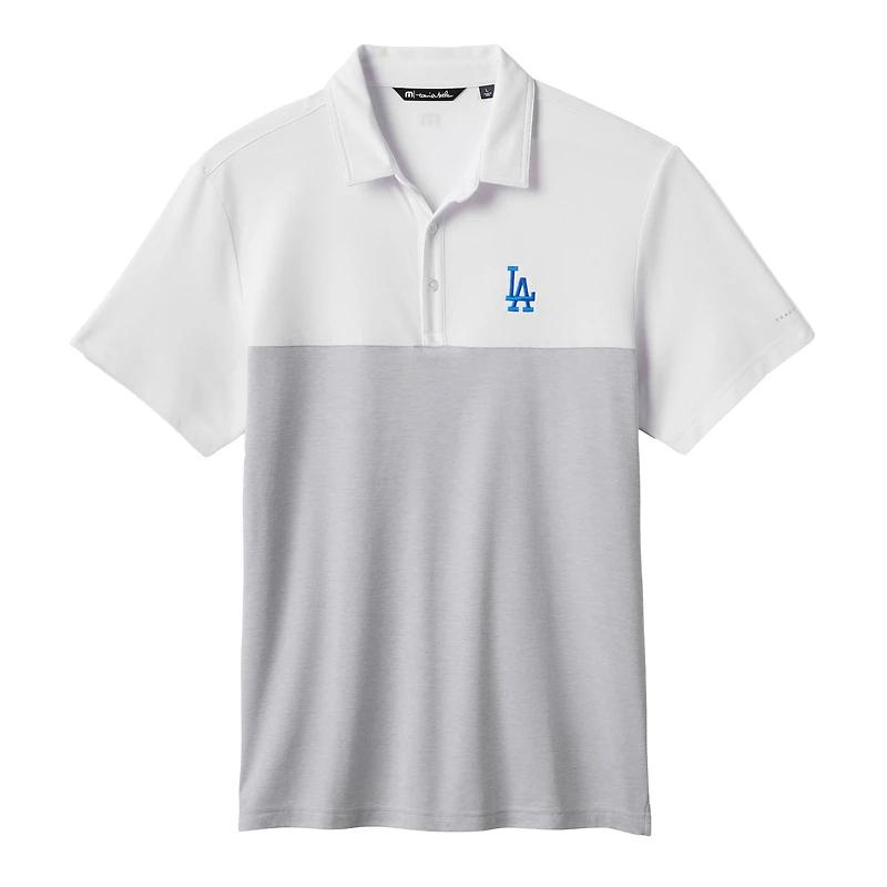 Polo tri-blend blanc/gris TravisMathew des Dodgers de Los Angeles, Home Run Leader, pour homme