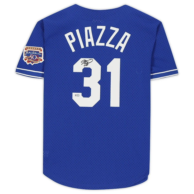 Maillot d'entraînement au bâton autographié par Mike Piazza des Los Angeles Dodgers Royal Mitchell et Ness Cooperstown Collection