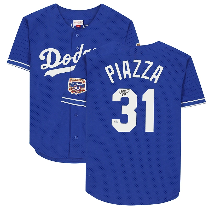Maillot d'entraînement au bâton autographié par Mike Piazza des Los Angeles Dodgers Royal Mitchell et Ness Cooperstown Collection