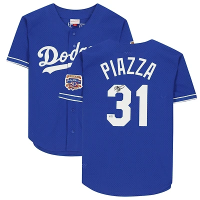 Maillot d'entraînement au bâton autographié par Mike Piazza des Los Angeles Dodgers Royal Mitchell et Ness Cooperstown Collection