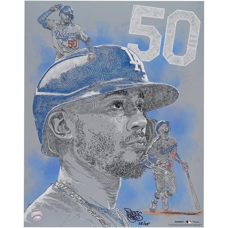Tirage photo Mookie Betts Los Angeles Dodgers 16" x 20" - Signée par l'artiste Maz Adams - Édition limitée à 25 exemplaires