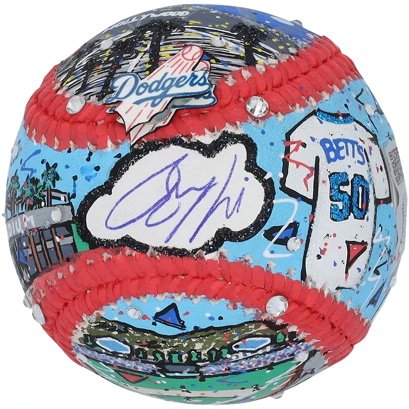 Ballon de baseball autographié par Mookie Betts des Dodgers de Los Angeles - Illustration de Charles Fazzino - LG20377133