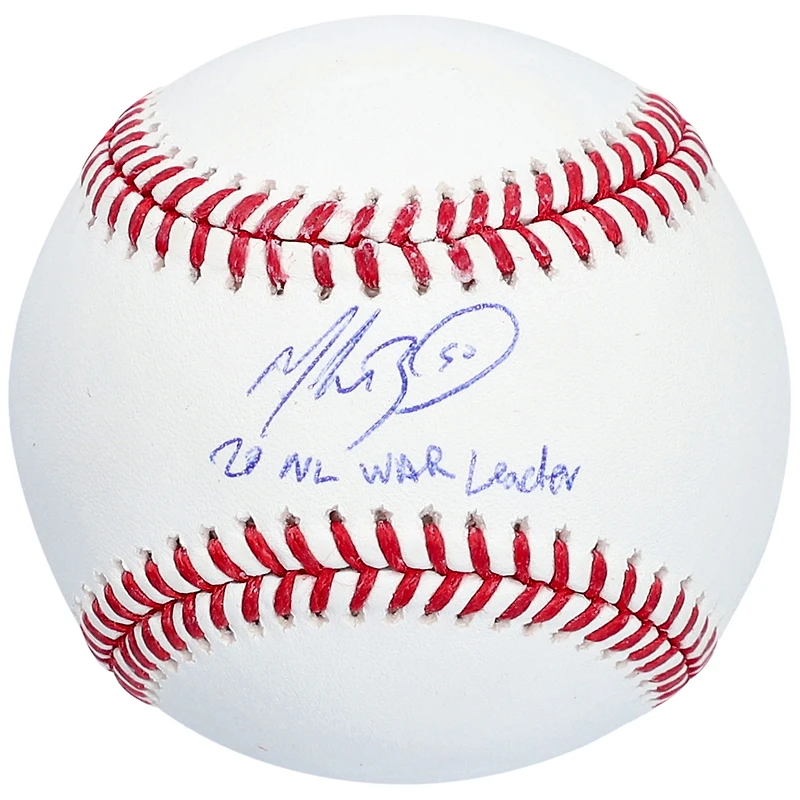 Baseball autographié par Mookie Betts des Los Angeles Dodgers avec l'inscription « 20 NL WAR Leader »