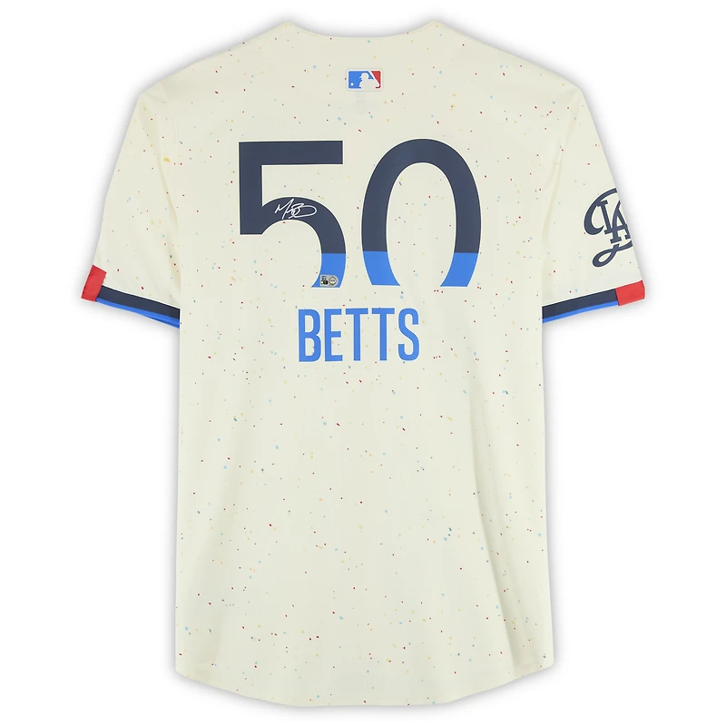 Maillot Nike City Connect crème dédicacé par Mookie Betts des Dodgers de Los Angeles