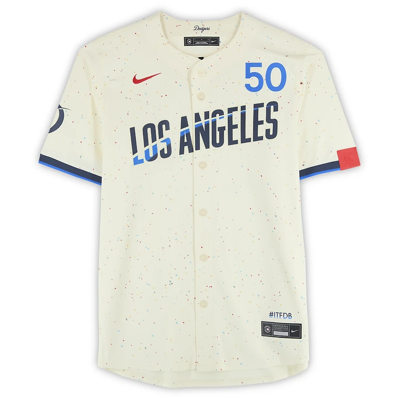 Maillot Nike City Connect crème dédicacé par Mookie Betts des Dodgers de Los Angeles