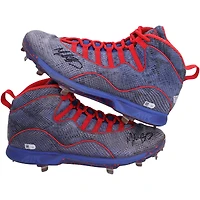 Mookie Betts - Chaussures à crampons bleues et rouges autographiées par les Dodgers de Los Angeles lors de la saison 2021 de la MLB