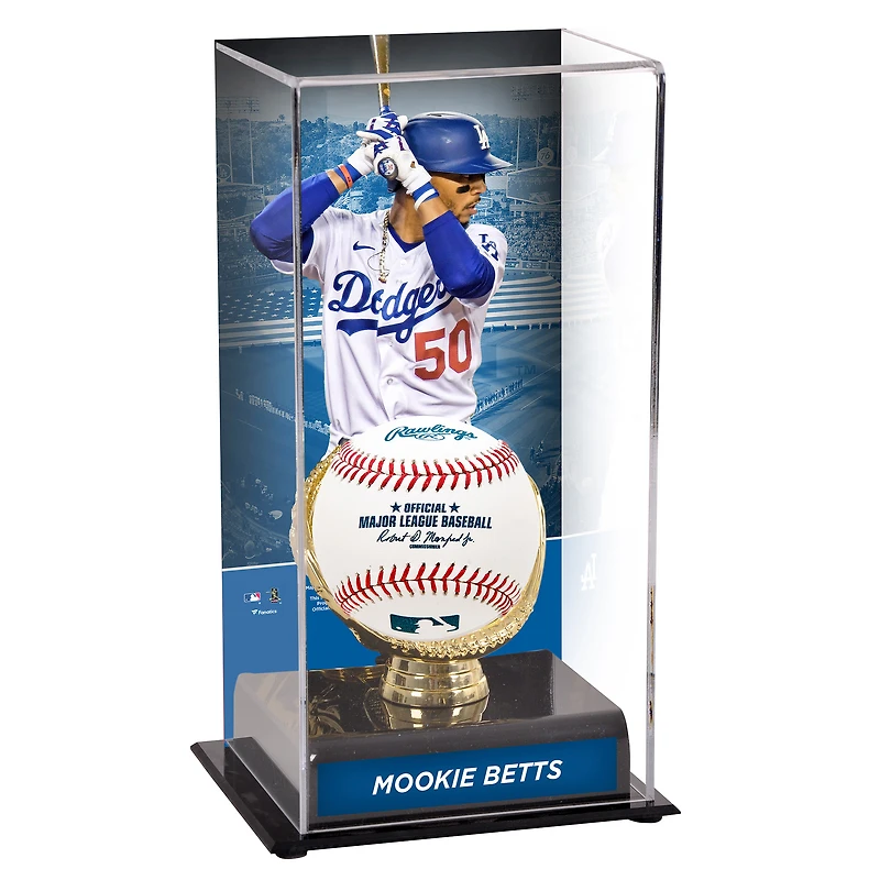 Vitrine de présentation des gants dorés des Dodgers de Los Angeles de Mookie Betts avec image