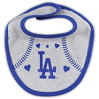 Ensemble trois pièces Love of Baseball Bib Body et chaussons Royal/Heather Grey Los Angeles Dodgers pour nouveau-né bébé