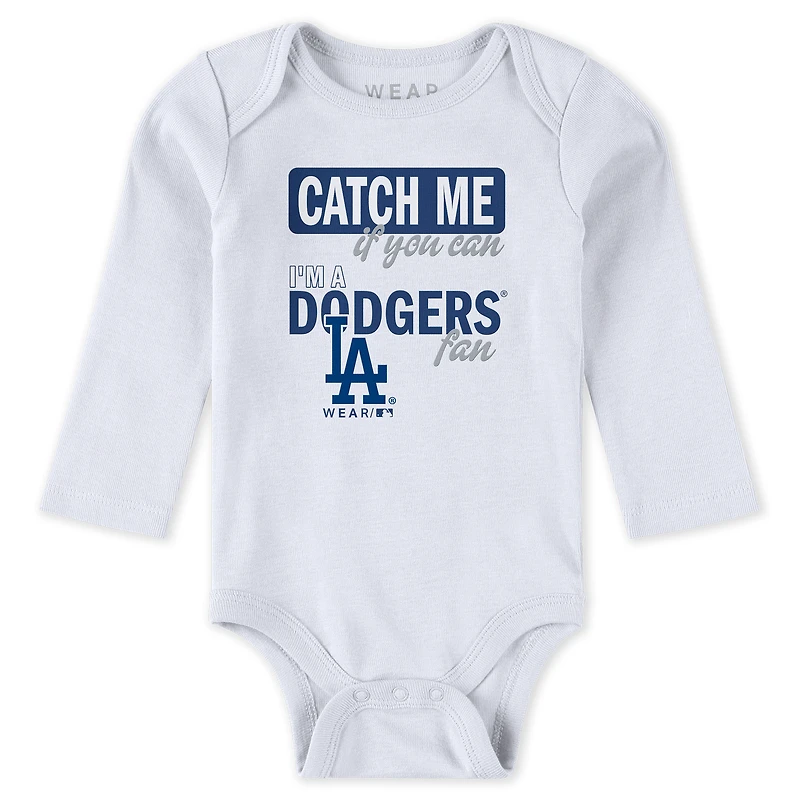 Newborn & Infant WEAR by Erin Andrews Heather Gray/White/Royal Los Angeles Dodgers Three-Piece Turn Me Around Bodysuits Pants Set