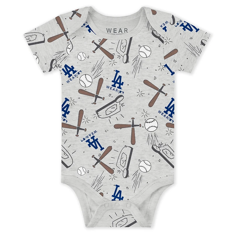 Newborn & Infant WEAR by Erin Andrews Heather Gray/White/Royal Los Angeles Dodgers Three-Piece Turn Me Around Bodysuits Pants Set