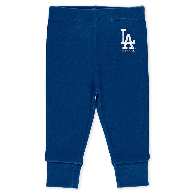 Newborn & Infant WEAR by Erin Andrews Heather Gray/White/Royal Los Angeles Dodgers Three-Piece Turn Me Around Bodysuits Pants Set