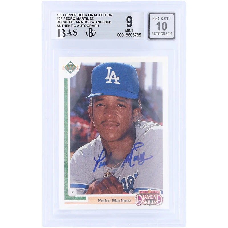 Carte de recrue Pedro Martinez des Dodgers de Los Angeles, autographiée, édition finale Upper Deck 1991, numéro 2F, authentifiée Beckett Fanatics Witnessed, 9/10