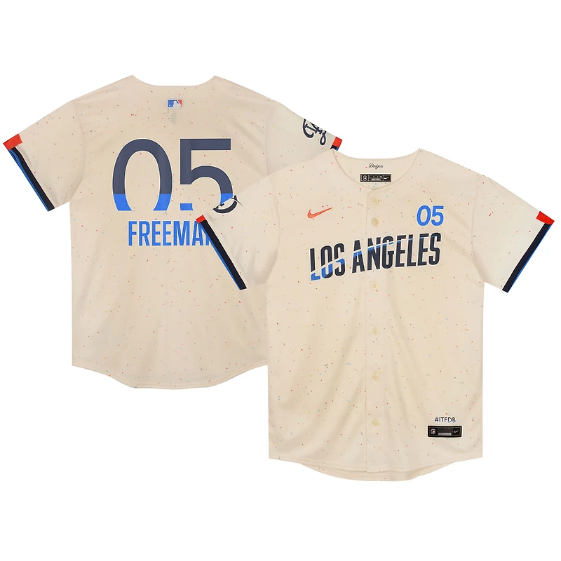 Maillot de joueur Nike Freddie Freeman crème Los Angeles Dodgers 2024 City Connect Limited pour enfants d'âge préscolaire