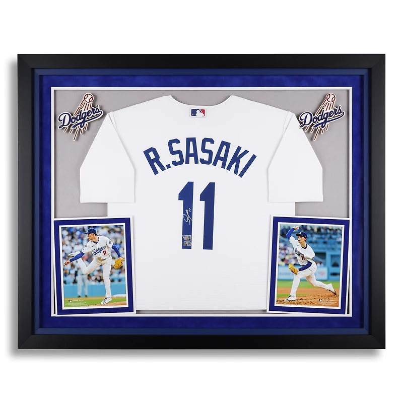 Maillot Nike blanc de luxe encadré et autographié par Rōki Sasaki des Dodgers de Los Angeles
