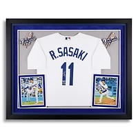 Maillot Nike blanc de luxe encadré et autographié par Rōki Sasaki des Dodgers de Los Angeles