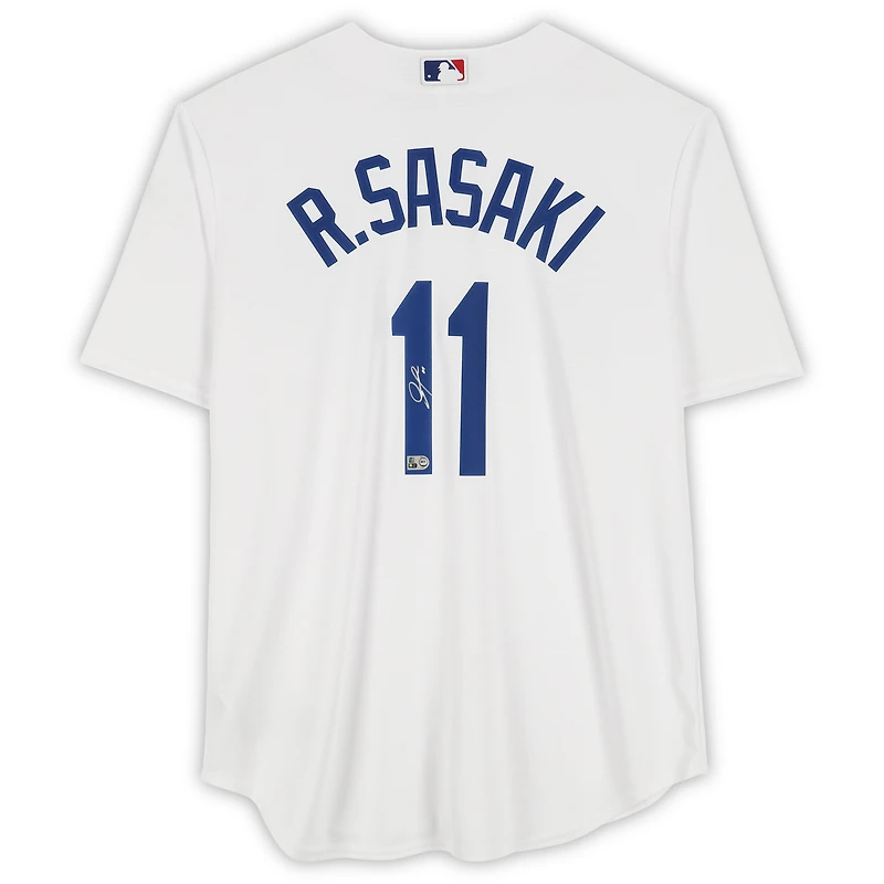 Maillot Nike blanc autographié par Rōki Sasaki des Dodgers de Los Angeles