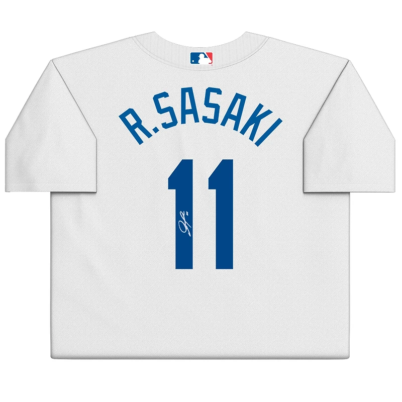 Maillot Nike blanc autographié par Rōki Sasaki des Dodgers de Los Angeles
