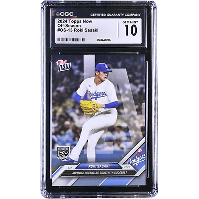 Roki Sasaki, lanceur japonais des Dodgers de Los Angeles, collection Topps Now 2024 : signe avec les Dodgers hors saison (n° OS-13), authentifié CGC (carte n° 10).