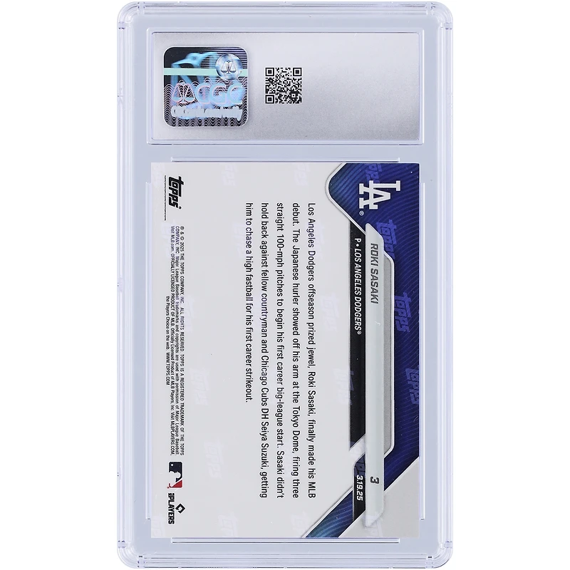Roki Sasaki Los Angeles Dodgers 2025 Topps Now Les débuts attendus en MLB arrivent dans le pays d'origine #3 CGC Carte recrue authentifiée 9.5