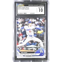 Carte de recrue Roki Sasaki des Dodgers de Los Angeles 2025 Topps Now Dodgers : 1re victoire en carrière en MLB (n° 137), authentifiée CGC 10