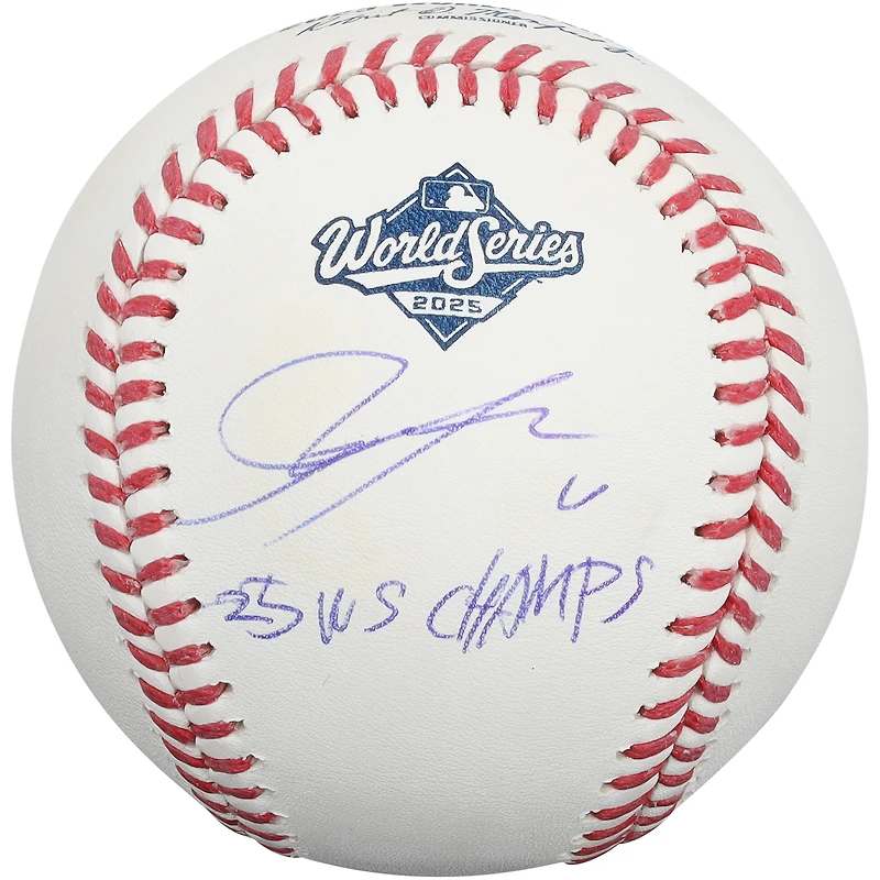 Roki Sasaki Los Angeles Dodgers Autographed 2025 World Series Logo Baseball with "25 WS Champs" Inscription