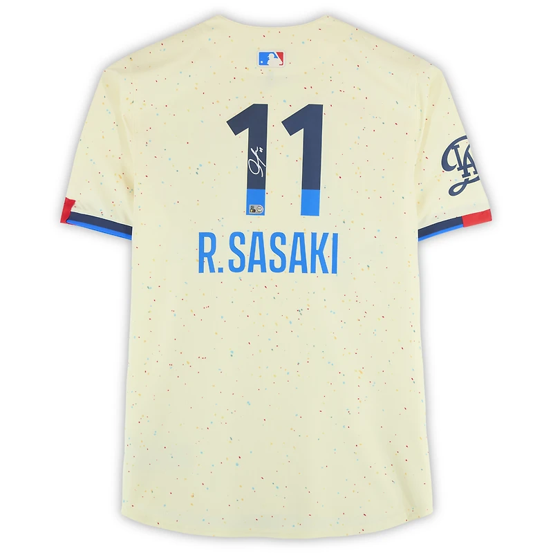 Maillot Nike City Connect crème dédicacé par Roki Sasaki des Dodgers de Los Angeles