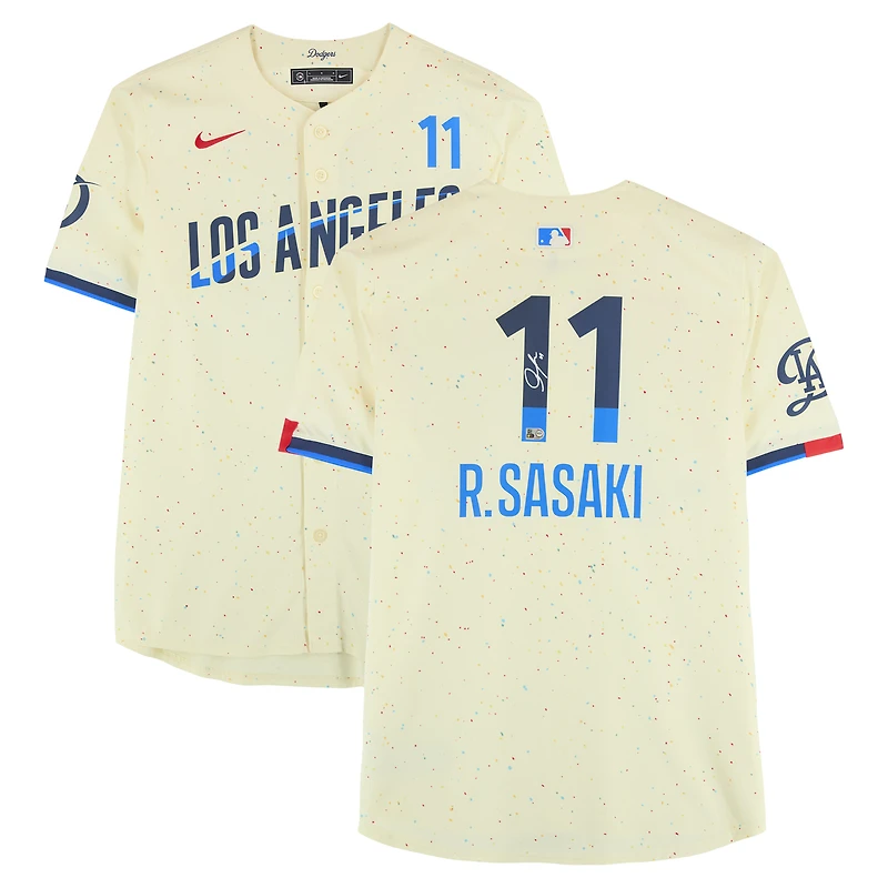 Maillot Nike City Connect crème dédicacé par Roki Sasaki des Dodgers de Los Angeles
