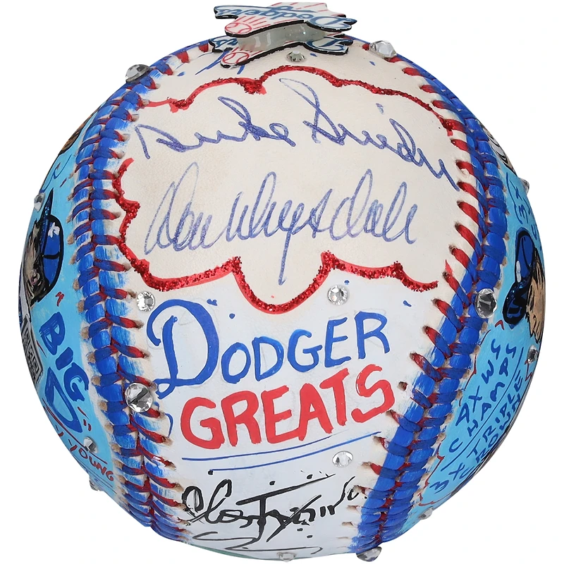 Ballon de baseball autographié par Sandy Koufax, Don Drysdale et Duke Snider des Dodgers de Los Angeles - Illustration de Charles Fazzino