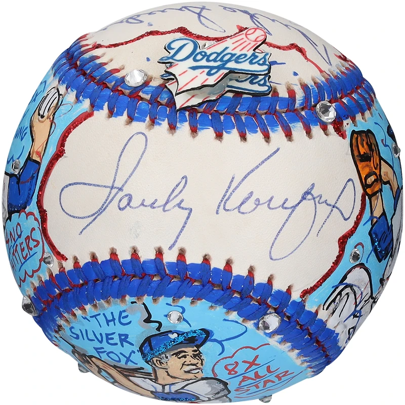 Ballon de baseball autographié par Sandy Koufax, Don Drysdale et Duke Snider des Dodgers de Los Angeles - Illustration de Charles Fazzino