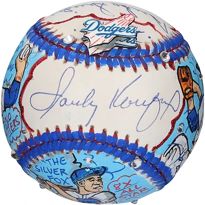 Ballon de baseball autographié par Sandy Koufax, Don Drysdale et Duke Snider des Dodgers de Los Angeles - Illustration de Charles Fazzino