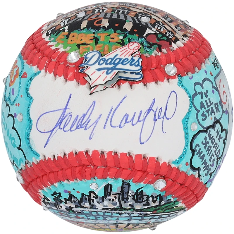 Ballon de baseball autographié par Sandy Koufax des Dodgers de Los Angeles - Illustration de Charles Fazzino - LG20377148