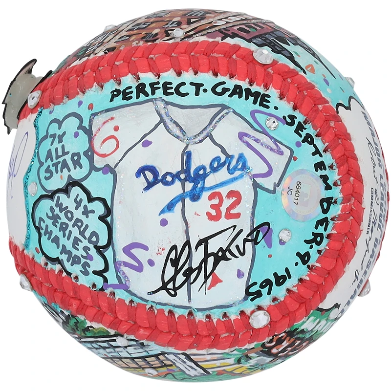 Ballon de baseball autographié par Sandy Koufax des Dodgers de Los Angeles - Illustration de Charles Fazzino - LG20377148