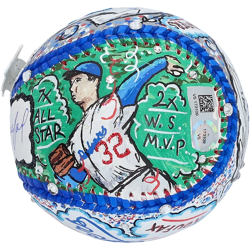 Ballon de baseball autographié par Sandy Koufax des Dodgers de Los Angeles - Peint à la main par l'artiste Charles Fazzino - B423049