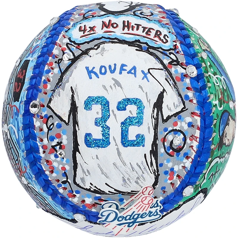 Ballon de baseball autographié par Sandy Koufax des Dodgers de Los Angeles - Peint à la main par l'artiste Charles Fazzino - B423049