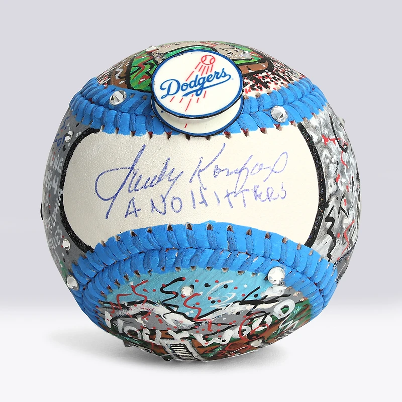 Balle de baseball autographiée par Sandy Koufax (Los Angeles Dodgers) avec inscription « 4 No Hitters » - Illustration de Charles Fazzino - NF70445966