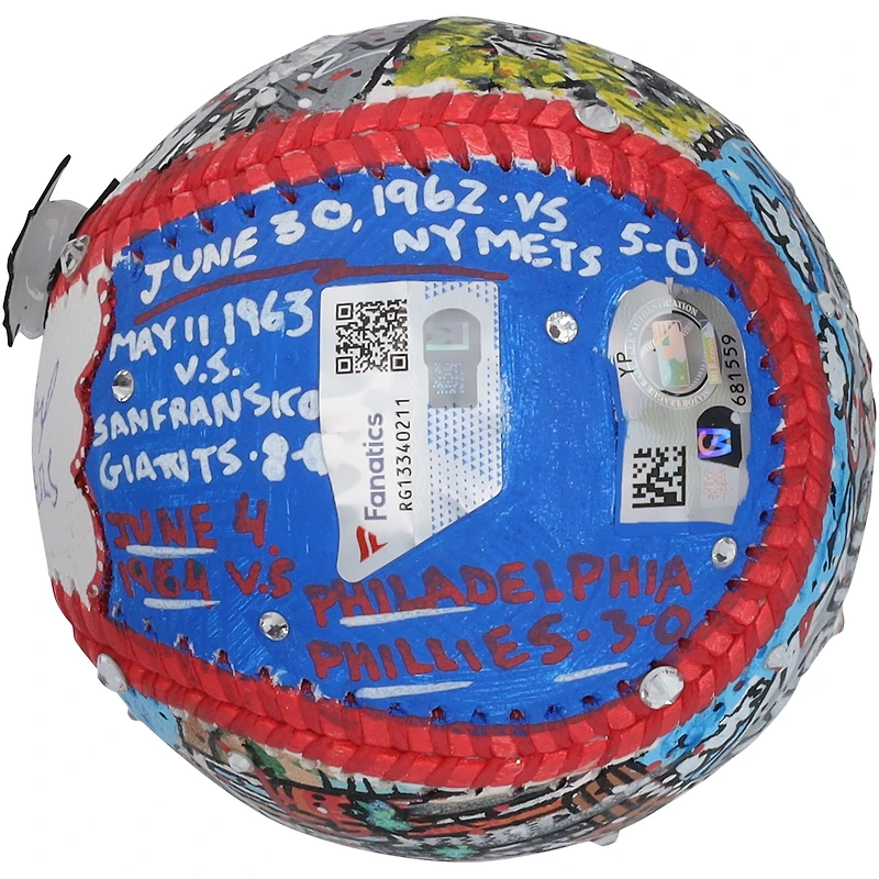 Sandy Koufax Los Angeles Dodgers Autographed Baseball with Art by Charles Fazzino & "4 No Hitters" Inscription - RG13340211