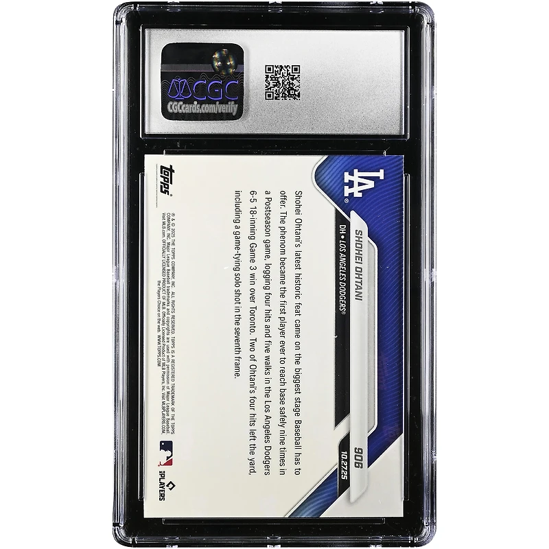 Carte Topps Now 2025 de Shohei Ohtani (Los Angeles Dodgers), premier joueur à atteindre les buts 9 fois en séries éliminatoires (n° 906